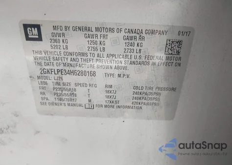 2017 GMC Terrain Slt z USA, uszkodzony, nr VIN 2GKFLPE34H6280168